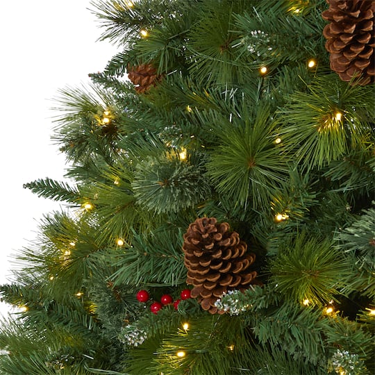 8ft. Pre-Lit Montana Mixed Pine, Pinecones & Berries Artificial Christmas Tree with Clear LED Lights